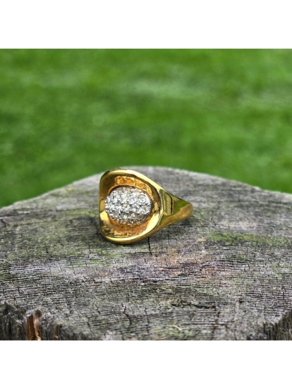 Vintage KJL Cocktail Ring Kenneth Jay Lane Gold Pave Rhinestone Dome signed bold - Picture 15 of 15